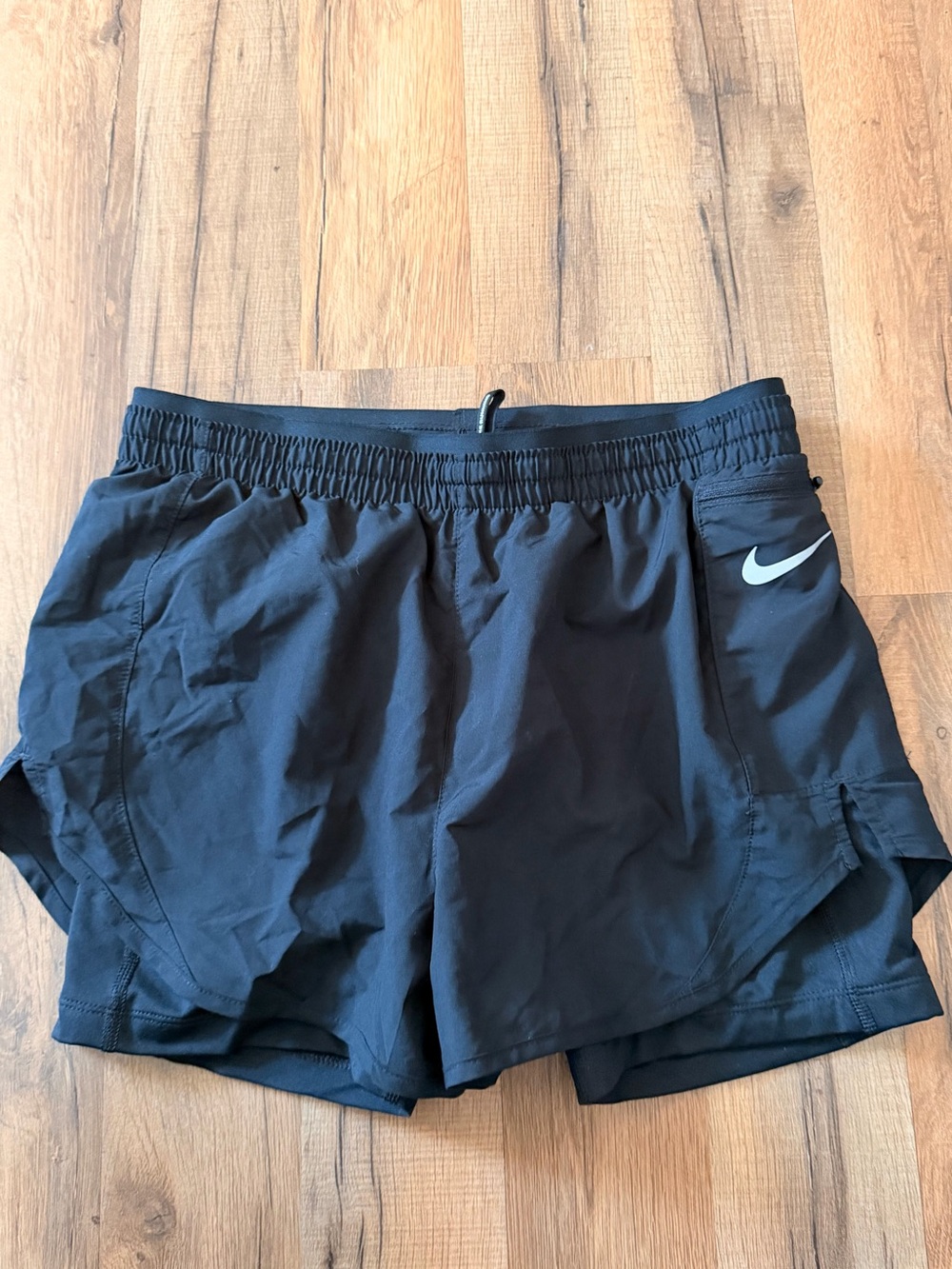 Nike Black Athletic Running Shorts with White Swoosh